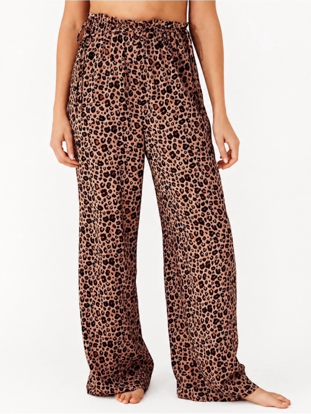 Shade & Shore Leopard Print Wide Leg Pants - Brown/Black